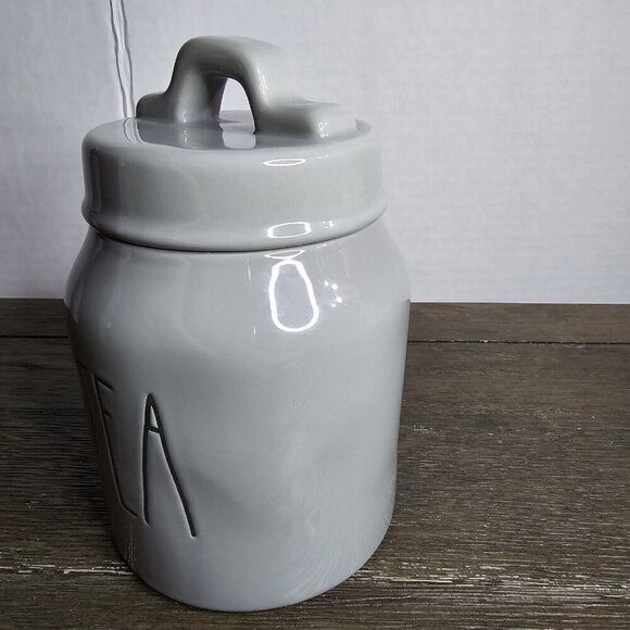 NWT Rae Dunn Artisan Tea Baby Canister Grey Black Lettering Farmhouse Basics - Picture 2 of 13